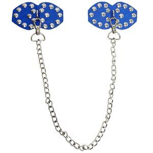 Studded Leather Pasties with Detachable Chain - Blue